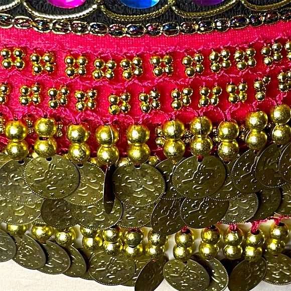 Pink Belly Dance Belt w/ Gold Coins & Jewel Accents One Size Adjustable - Picture 4 of 4